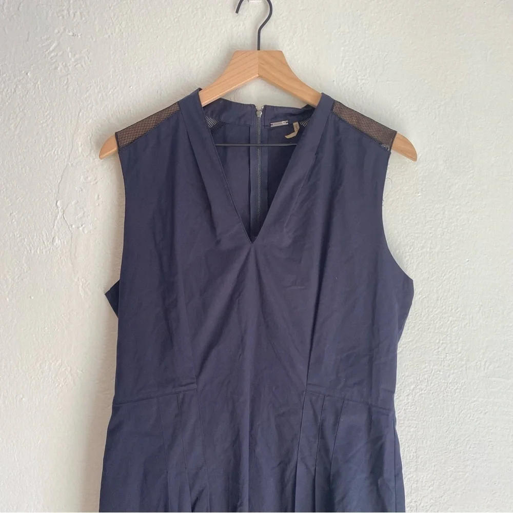 Elie‎ Tahari Navy Sleeveless Midi Dress with mesh shoulders